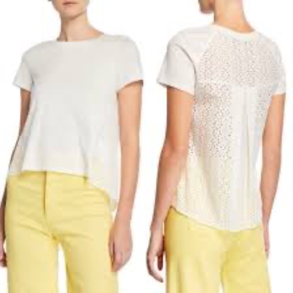 NWT VERONICA BEARD JEANS Women's Mauna Short-Sleeve Eyelet Cotton Tee Size M - Picture 2 of 12